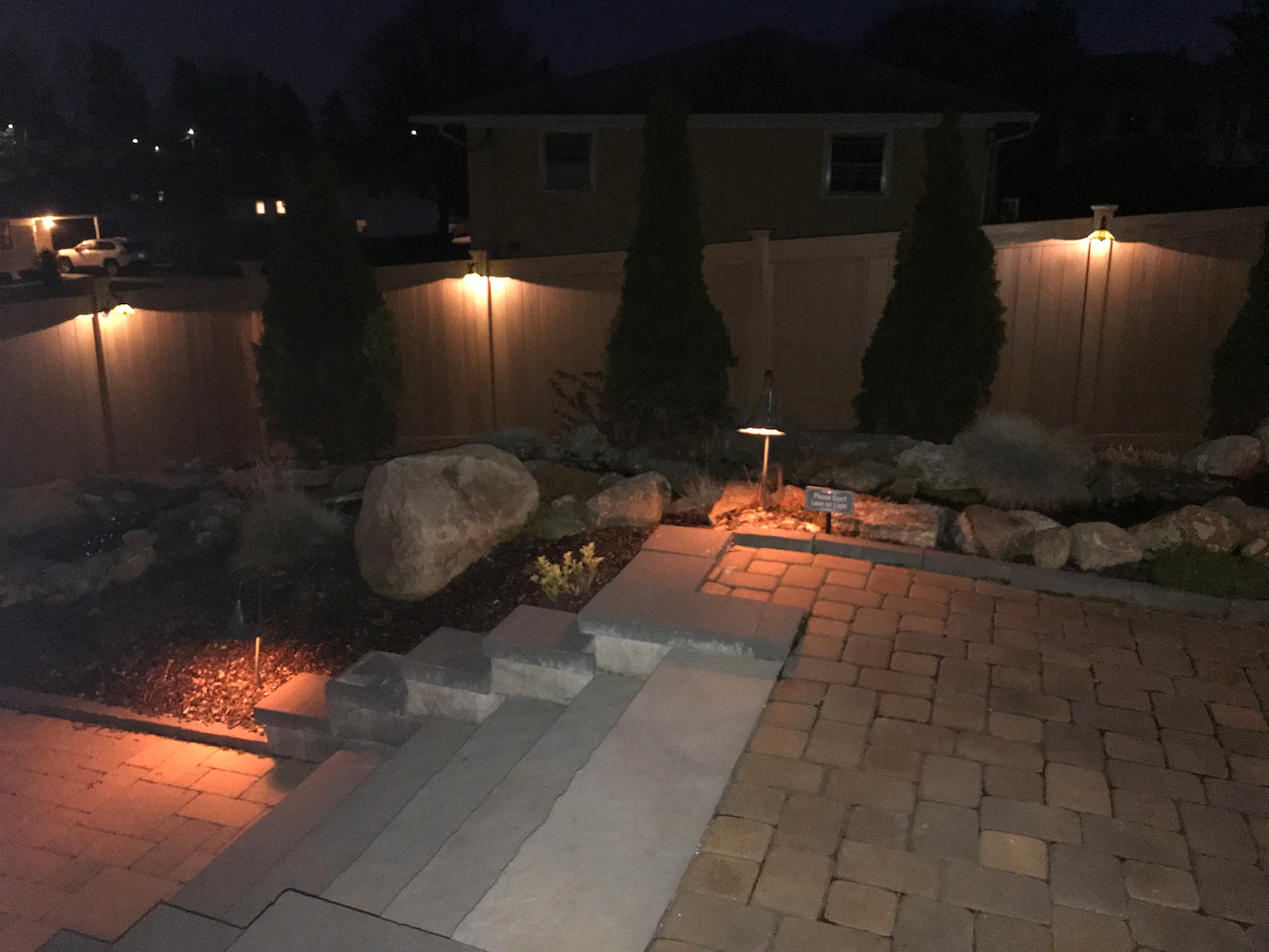 Night view of rock pond stream